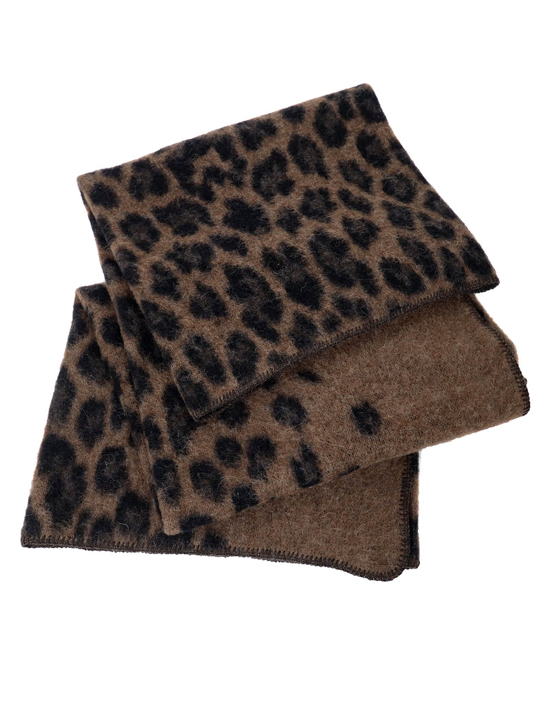 Barðastaðir ullarteppi íslensk ull brún með gráu og svörtu hlébarðamynstri