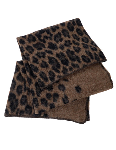 brúnn - Barðastaðir ullarteppi íslensk ull brún með gráu og svörtu hlébarðamynstri