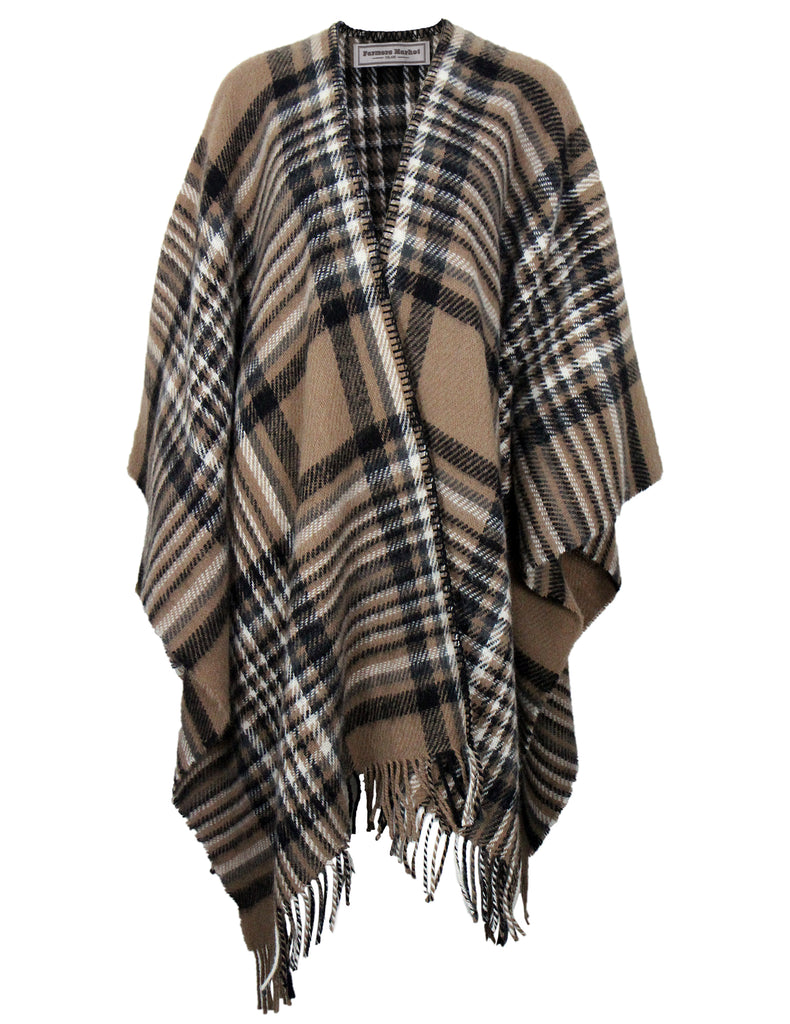 Katanes ponsjó, ull, brún-köflótt