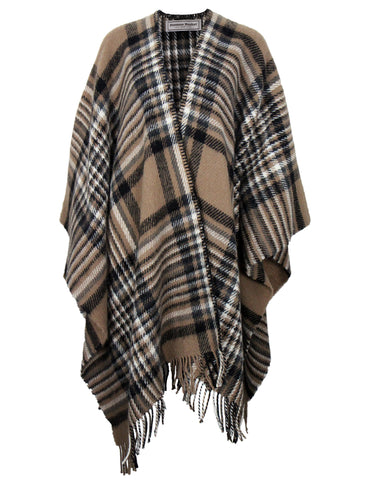 gulbrúnt - köflótt - Katanes ponsjó, ull, brún-köflótt