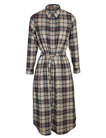 Köflóttur / S - Ytri-Skógar, skyrtukjóll (ullarblanda)